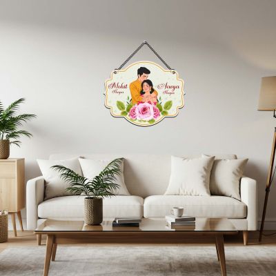 Customized Couple Wall Hanging with Names | Romantic Wall Art For Bedroom Decor | Wedding, Anniversary, or Valentine's Day Gift for Husband, Wife | Couple Door Name Plate